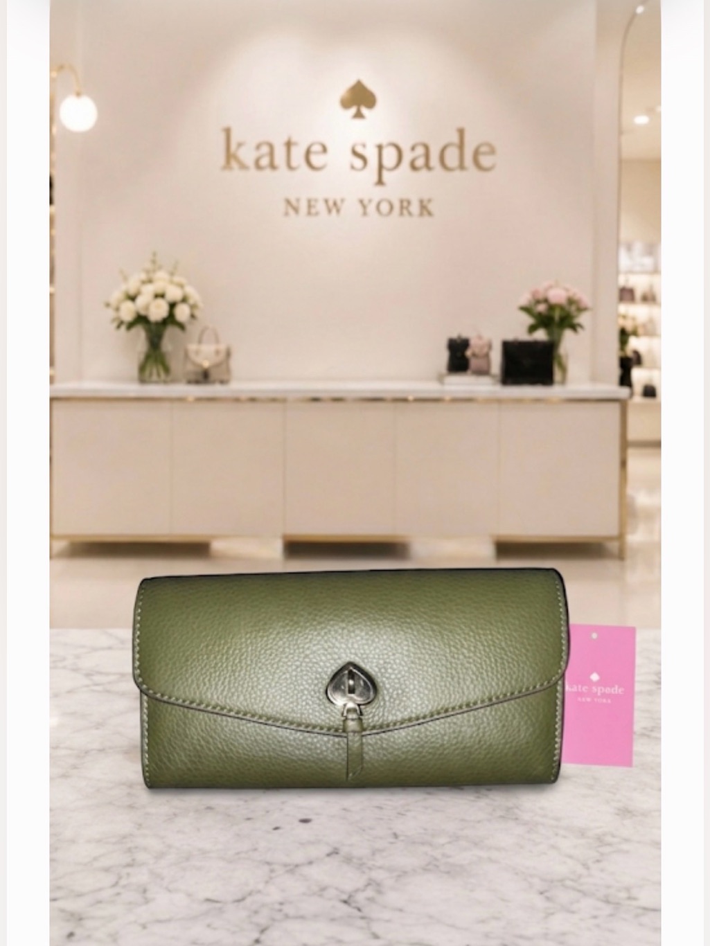 Kate Spade Marti Large Flap Wallet Pebbled Leather In Enchanted Green - Nwt $249